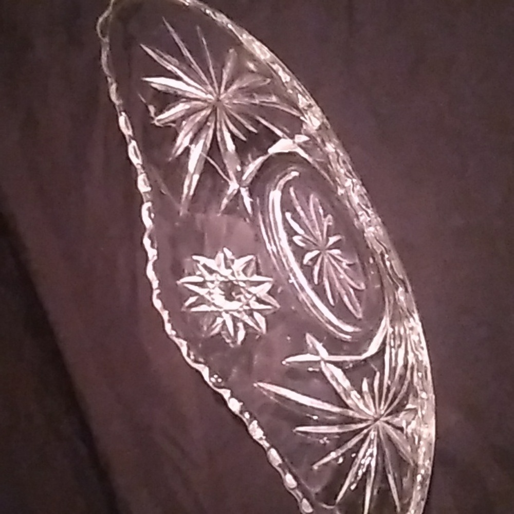 Vintage 1960 Anchor Hocking Elegant Star of David Clear Glass Gondola Dish (B3)